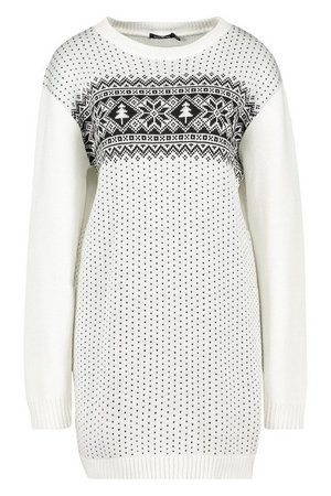 Christmas Fairisle Knitted Dress | Boohoo white