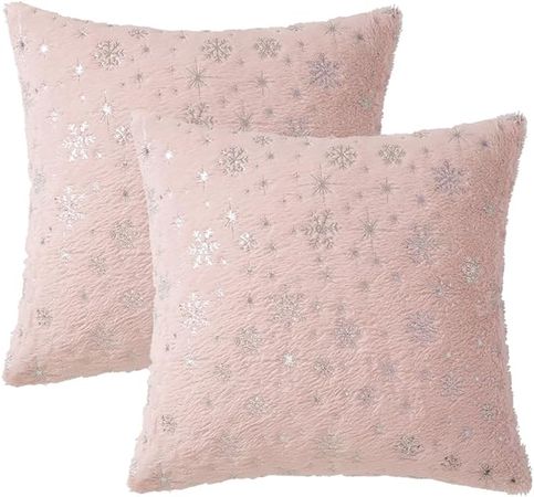 Amazon.com: MIULEE Set of 2 Christmas Decorative Throw Pillow Covers Soft Faux Fur Pillow Cases Covers with Silver Snowflake Glitter Winter Pillowcases for Couch Sofa Bed Girls Room 18 X 18 Inch Light Pink : Home & Kitchen