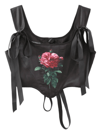 black corset top with pink flower