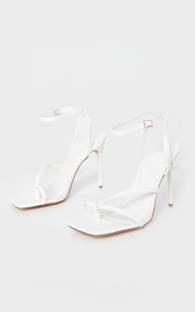 White Pu Square Toe Strappy High Heeled Sandals | PrettyLittleThing QA