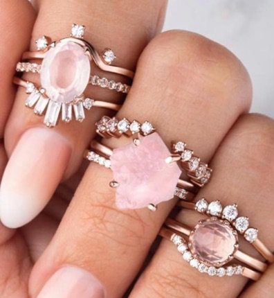 Gold / Pink Stone Ring Set
