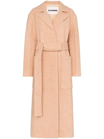 Pink Jil Sander Collared Belted Long Coat | Farfetch.com
