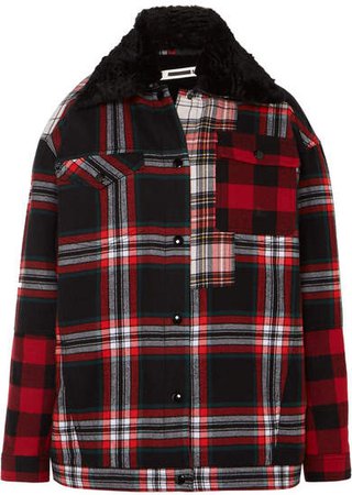 Oversized Faux Fur-lined Tartan Cotton-twill Jacket - Red