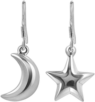 Amazon.com: Sterling Silver Crescent Moon and Star French Wire Dangle Earrings: Jewelry