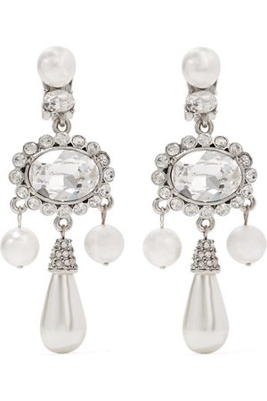 Oscar de la Renta | Silver-plated, faux pearl and Swarovski crystal clip earrings | NET-A-PORTER.COM