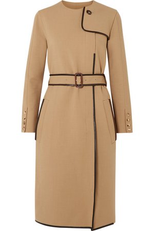 Burberry | Belted leather-trimmed cady midi dress | NET-A-PORTER.COM