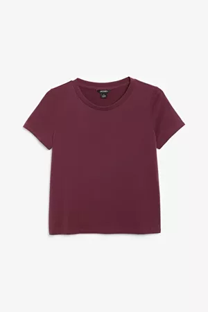 Super-soft tee - Burgundy - T-shirts - Monki WW