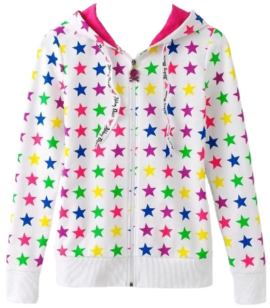 abbey dawn white zip up hoodie with rainbow neon stars