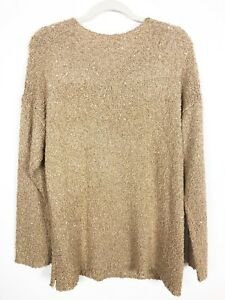 Chico's Gold Brown Knit Sequin Long Sleeve Pullover Sweater Sz 4 EUC | eBay