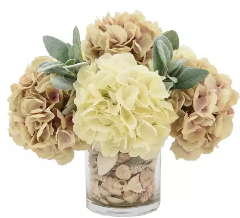 Rosecliff Heights White And Mauve Hydrangea Bouquet With Shells | Perigold