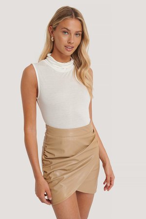 Turtle Neck Sleeveless Ribbed Jersey Top White | na-kd.com