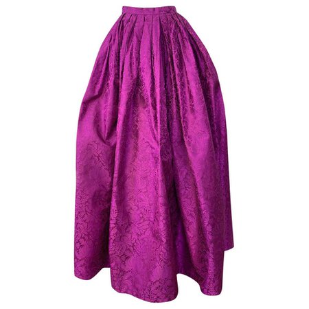 1980s Oscar de la Renta Fuchsia Silk Brocade Unworn Full Ball Gown Skirt For Sale at 1stdibs