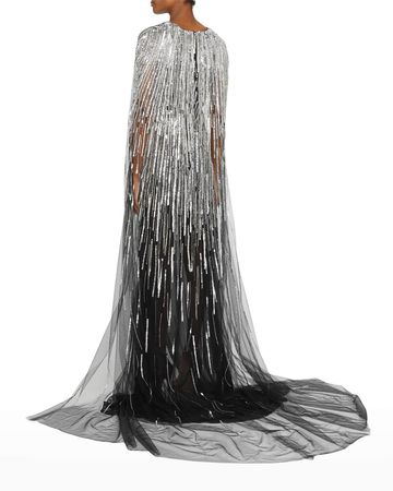 Pamella Roland Sequin Embroidered Tulle Cape Gown | Neiman Marcus