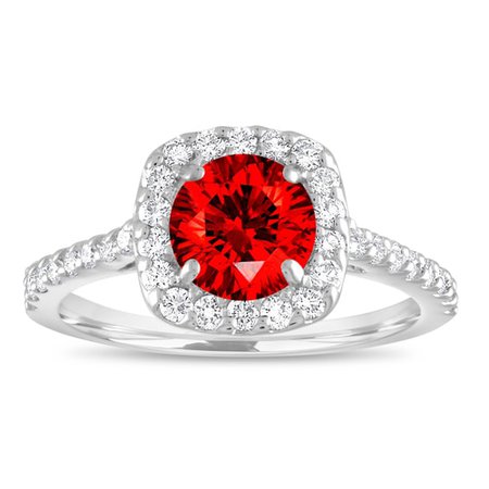 Red Diamond Engagement Ring, Fancy Red Diamond Bridal Ring, Cushion Cut Ring 1.57 Carat 14K White Gold Unique Halo Certified Handmade