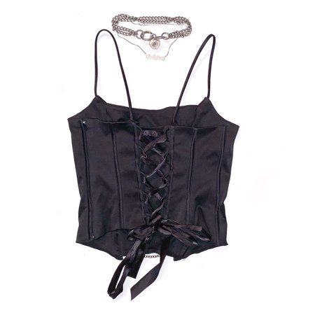 90s Vintage Black Goth chain bustier corset style... - Depop