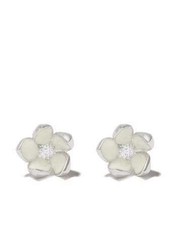 Shaun Leane Silver Cherry Blossom Diamond Flower Earrings - Farfetch