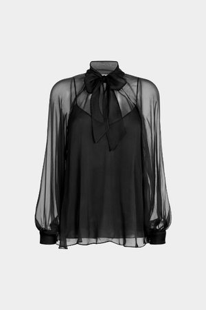 Pussy-Bow Chiffon Blouse in black