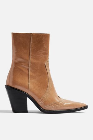 HARLEM Leather Taupe Western Boots | Topshop