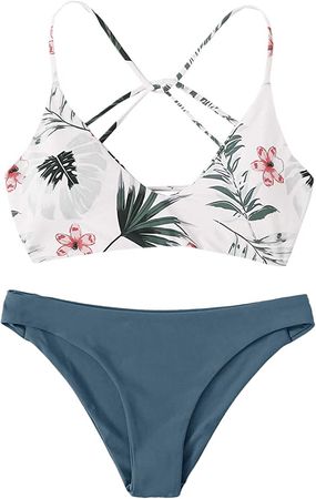 Amazon.com: SweatyRocks Women's Sexy Bathing Suit Floral Print Criss Cross Back Bikini Set Swimsuits White-1 M : Clothing, Shoes & Jewelry