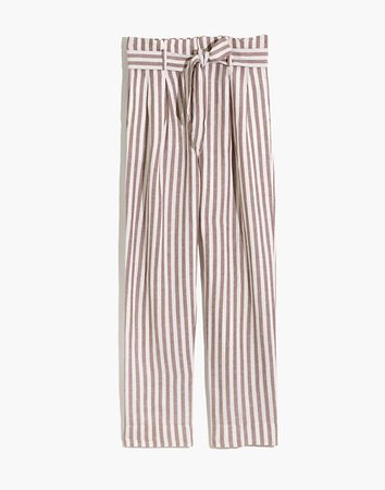 Striped Linen-Blend Paperbag Pants