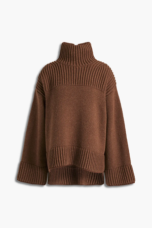 brown knit roll neck jumper