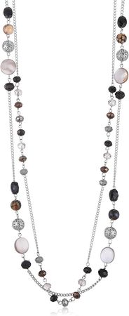 Amazon.com: Noessla Layered Long Necklaces for Women Crystal Beaded Statement Necklace Sweater Silver Chain with Gifts Box Jewelry(Black): Clothing, Shoes & Jewelry