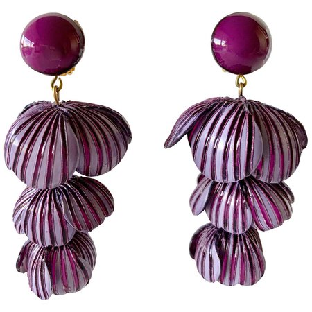 Architectural Two-tone Purple Flower Statement Earrings For Sale at 1stDibs