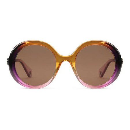 Round-frame acetate sunglasses in Yellow and pink ombré effect acetate frame | Gucci Women's Round & Oval