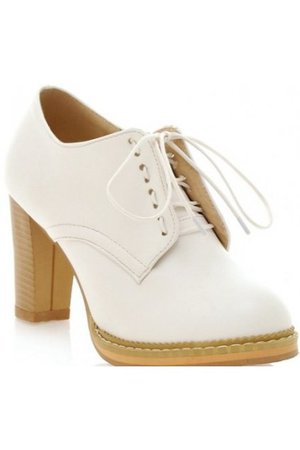 White Old School Oxfords Lace Up High Heels Ankle Boots Booties Women Shoes