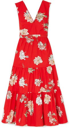 Jtania Floral-print Cotton-poplin Maxi Dress - Red