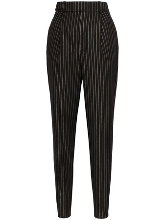 Black Saint Laurent Pinstripe Pleated Trousers | Farfetch.com
