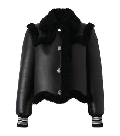 Burberry black Shearling-Trimmed Leather Jacket