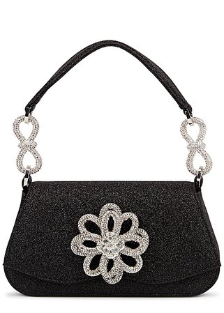 Mach & Mach Mini Flower Glitter Top Handle Bag in Black