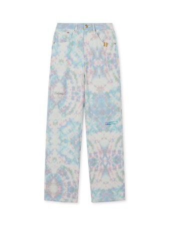 UNIQUE Distressed Denim Pants - White/Pink/Blue Multi : EENK SHOP