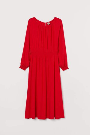 H&M+ Dress with Smocking - Red
