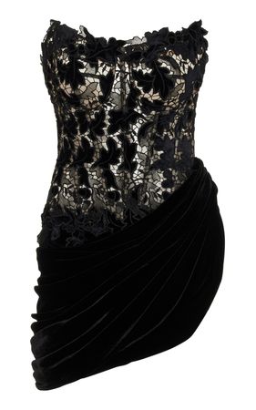 Velvet And Guipure Lace Mini Dress By Oscar De La Renta | Moda Operandi