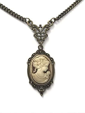 Amazon.com: Cameo Necklace Vintage Bronze Victorian Filigree 8th/19th Wedding Anniversary - Boxed & Gift Wrapped: Clothing