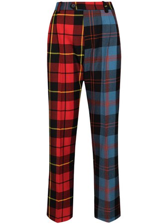 Shop blue & red Charles Jeffrey Loverboy x Browns 50 panelled tartan-print trousers with Express Delivery - Farfetch