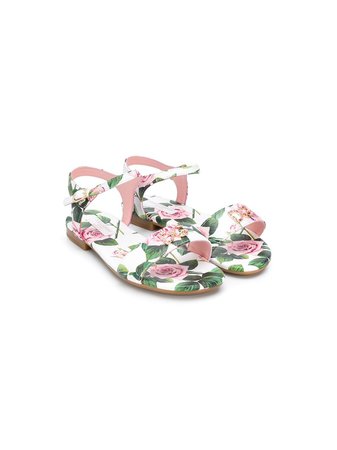 Dolce & Gabbana Kids Crystal-Embellished Rose Print Sandals