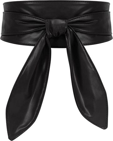WHIPPY Women Obi Belt Fashion Wrap Around Wide Waistband Knotted Cinch Belt for Dress, Black, L at Amazon Women’s Clothing store