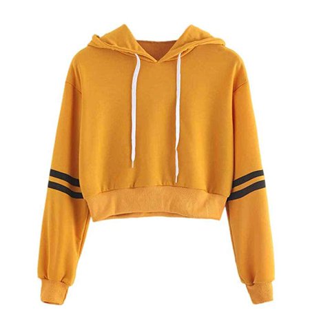Paymenow Women Teen Girls Crop Tops Autumn Winter Striped Fashion Hoodie Sweatshirt Sports Pullover Blouse Shirts