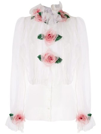 Dolce & Gabbana rose appliqué organza shirt - White
