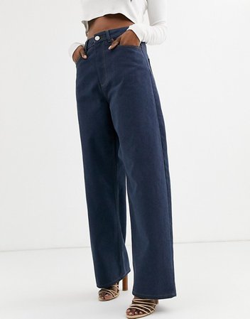 ASOS DESIGN High rise 'Relaxed' dad jeans in smokey blue wash | ASOS