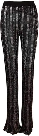 Balmain Metallic Ribbed-Knit Flared Pants Size: 34