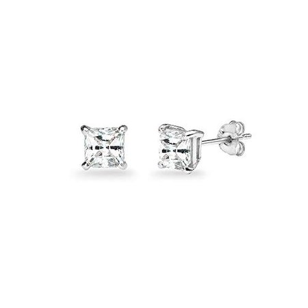 GemStar USA Sterling Silver Princess-Cut Solitaire Stud Earrings Made with Swarovski Zirconia