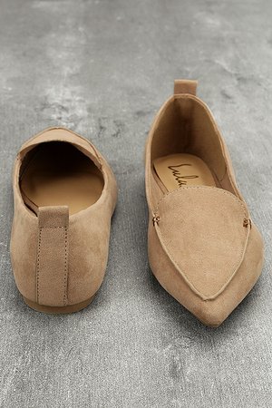 Pointed Camel Loafers - Loafer Flats - Vegan Suede Loafers