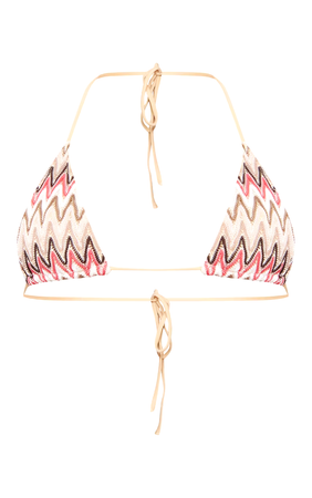 Beige Crochet Contrast Strap Triangle Bikini Top $24