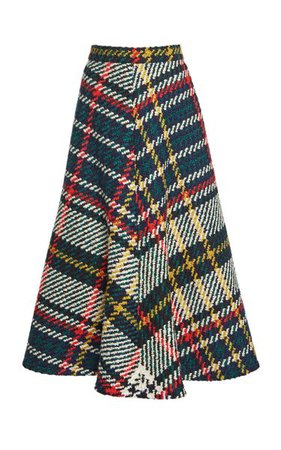 Plaid Wool-Cotton A-Line Midi Skirt By Rosie Assoulin | Moda Operandi