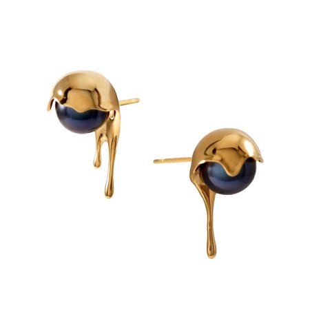 Melting Gold & Black Pearl Earrings | MARIE JUNE Jewelry | Wolf & Badger