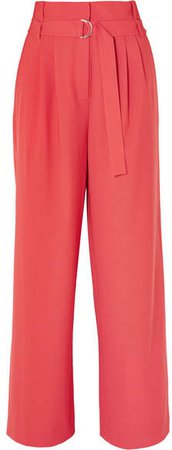 Stella Belted Tropical Wool Pants - Red